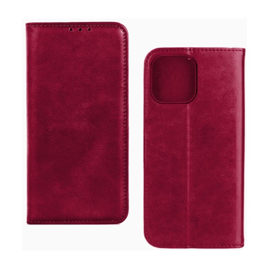 Capa Flip de Couro com Bolso Interno para Apple iPhone 15 Plus Vermelho